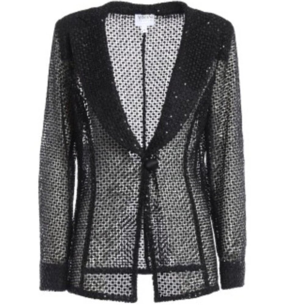 Armani Collezioni Black Sequin Embellished Sheer Lace Jacket - Woman's Size 8